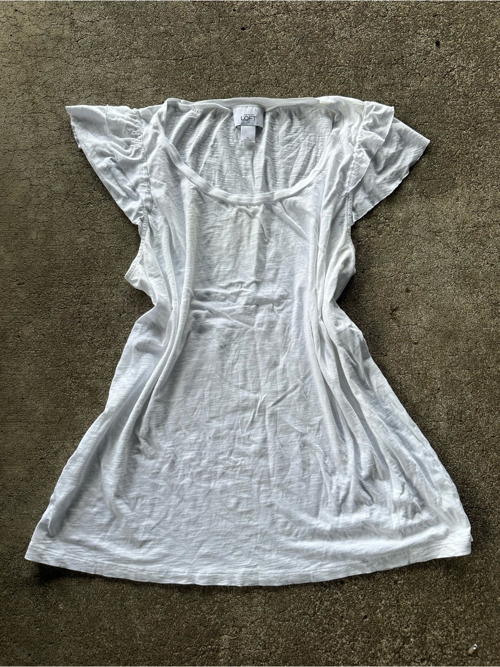 LOFT White Ruffle Sleeve Short Sleeve Top